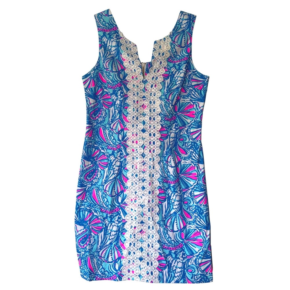 Lilly Pulitzer Target Blue Pink Sea Paisley Lace Shift Dress Size 8 Cotton